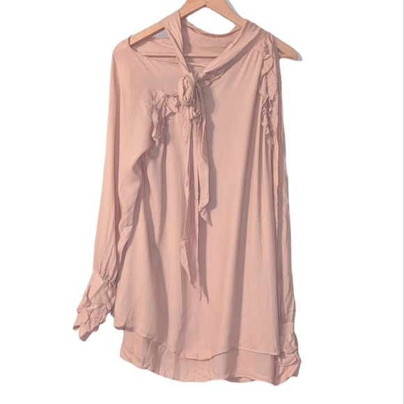 IRO Frejan Voile Ruffle Scarf Tie Neck Long Sleeve Layered Knit Blouse Top - Picture 9 of 16